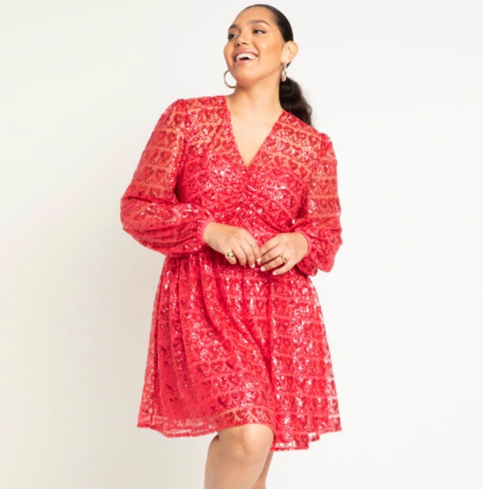 ELOQUII Hot Pink Heart Sequin Mini Dress - Size 18 - NWT